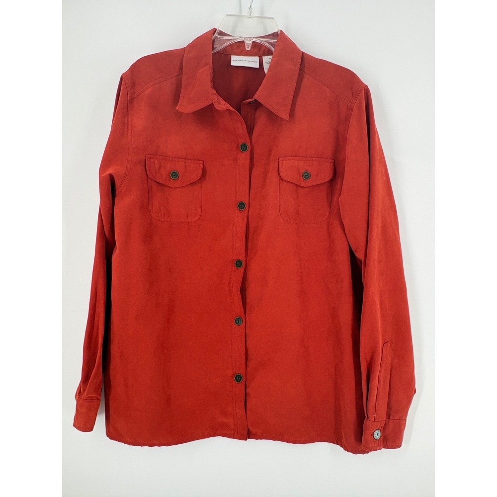 Alfred Dunner Womens Shirt Size 16 Orange Long Sleeve Button Front Pockets